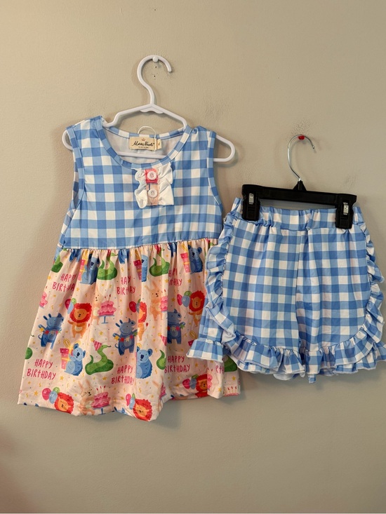 Marie Nicole Other - Marie Nicole Blue Gingham Birthday Dress & Ruffle Shorts Set